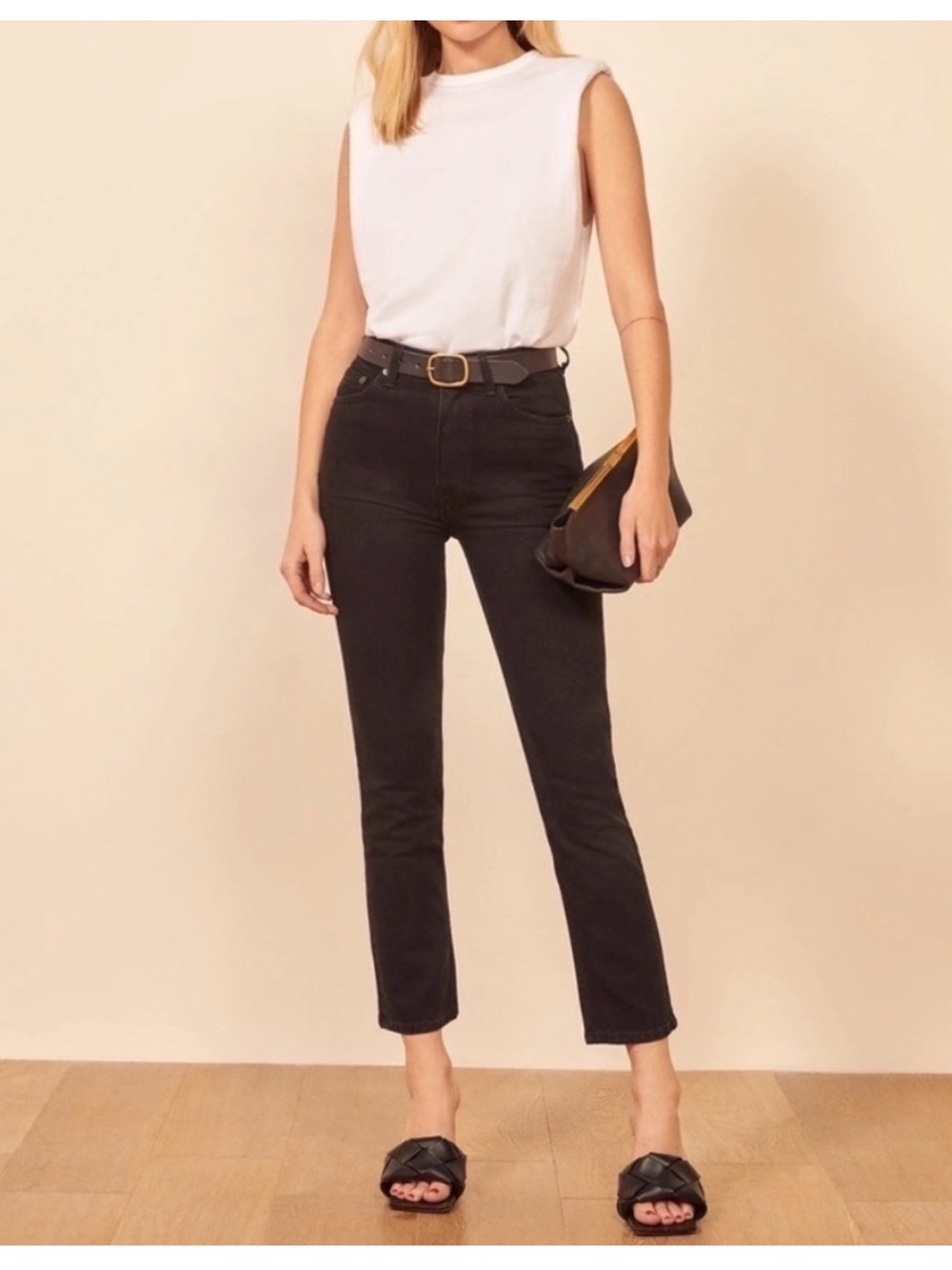 Reformation Jeans Liza High Rise Straight Crop Jeans Faded Black Size 24